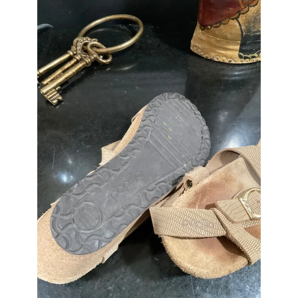 Birkenstock Papillio Tan Lizard Embossed Leather Wedge Sandals Size 39 L10 M8